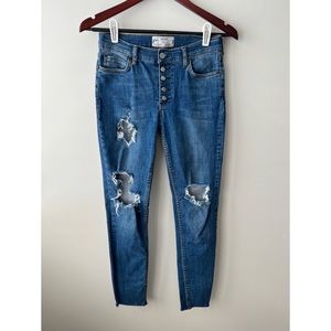 Free people button-up distressed skinny jeans size 27